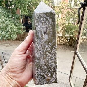 Large Moss Agate Druzy Tower - 7.5" Tall, 924g (Over 2 lbs)